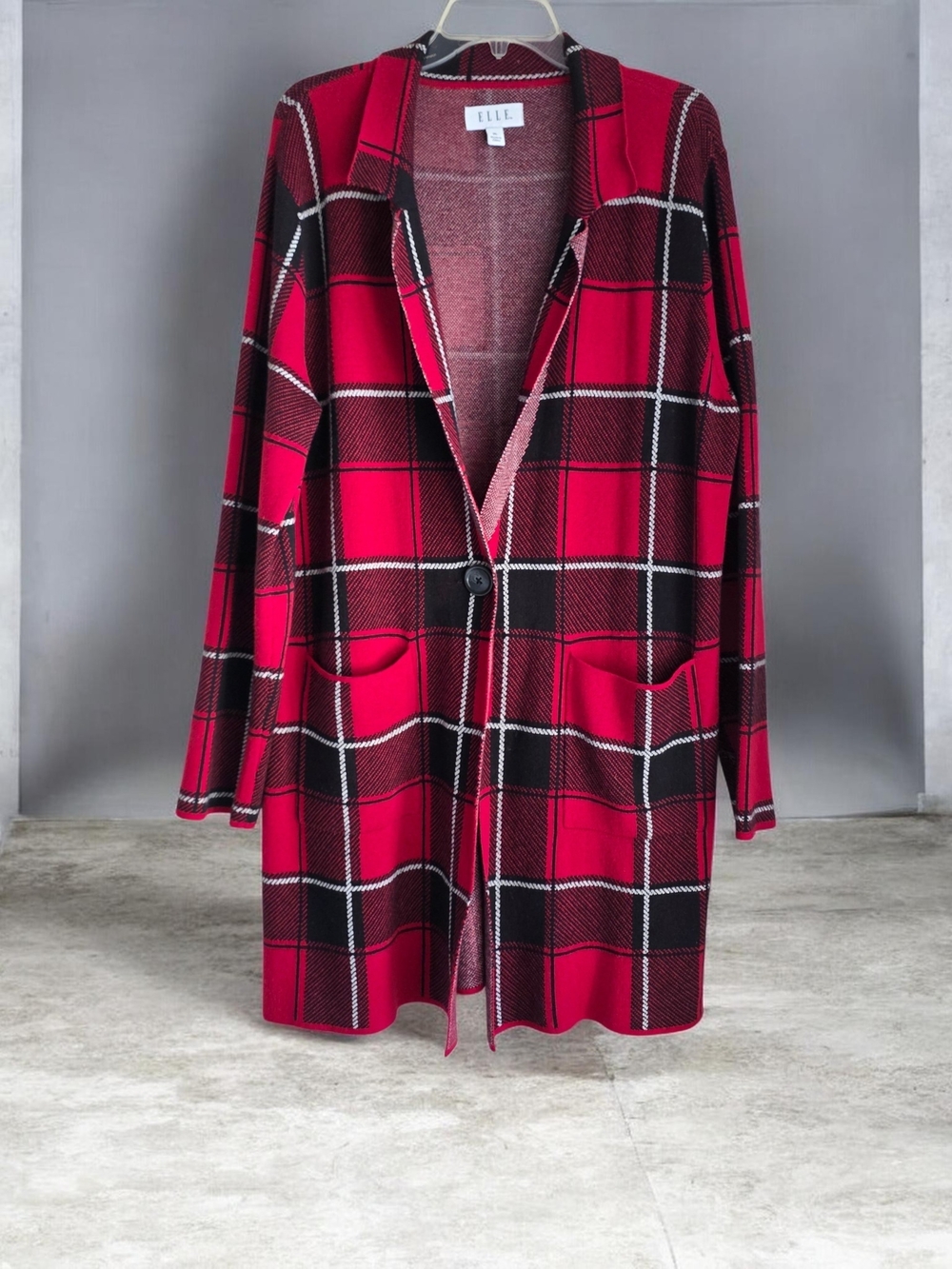 ELLE Red Plaid Cardigan